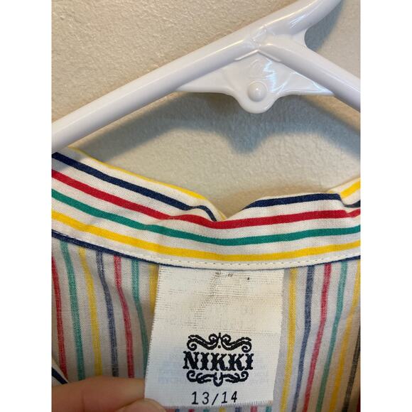 70's Vintage Nikki Rainbow Striped Short Sleeve Button Up Blouse Size 13/14 - Picture 3 of 12